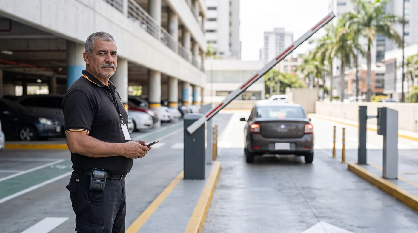 Operador en la barrera de salida devolviendo el vehículo a su dueño